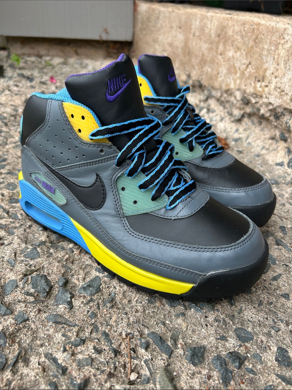 Nike Kids Air Max 90 Boots high top Sneakers - Gray, Black, Yellow, Blue, Purple